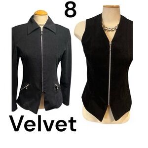 VANESSA STEVENS Jacket & Vest Velvet Black Size 8 Zip Up